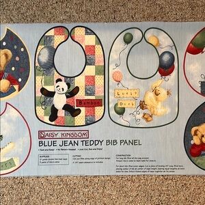 Daisy Kingdom Blue Jean Teddy Bib Panel Cotton Fabric Panel Balloon Ride